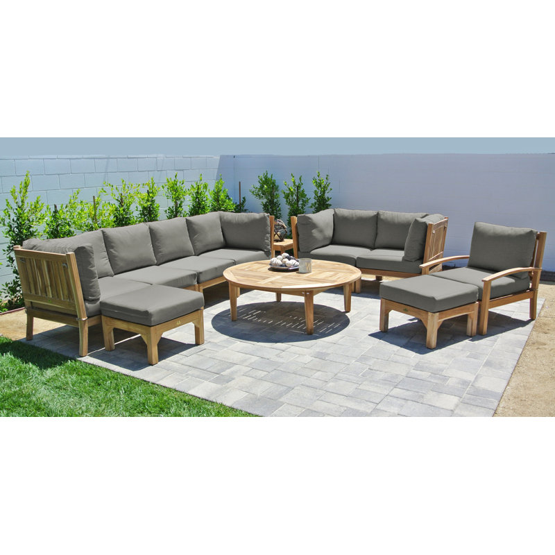 Ensemble de conversation modulaire en teck Huntington avec coussins Sunbrella, Toile toile Sunbrella® Regatta