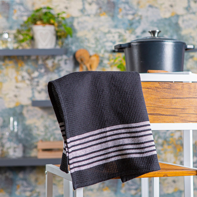 Cotton Stripe Tea Towel Kitchen Towel, Black