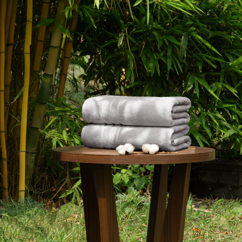 Marguerite Rayon from Bamboo Cotton Blend Bath Towels (Set of 2), Silver, 2 Bath Towel