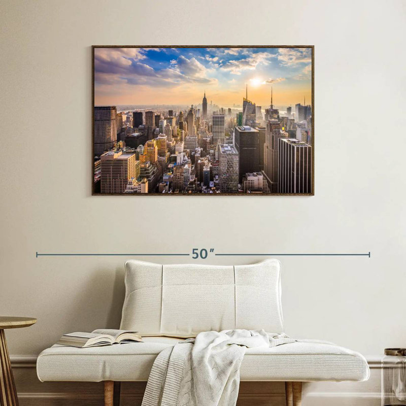 New York Riva au lever du soleil, Cadre flottant noyer, 40 po x 27 po