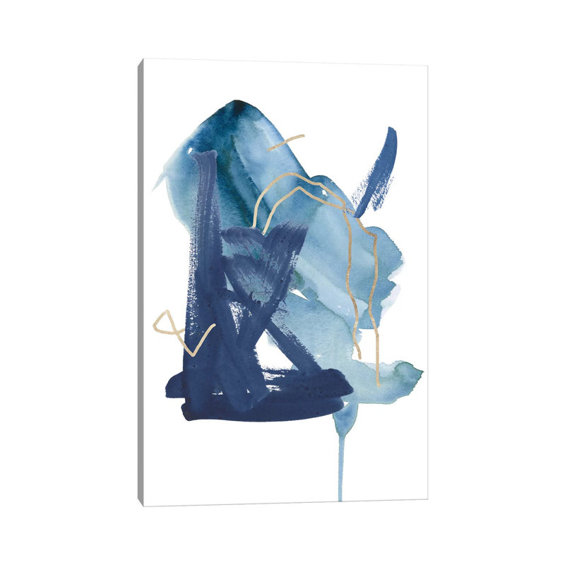 «Indigo Collide II» par Melissa Wang - peinture sur toile tendue, H 18 po x l 12 po x P 1,5 po