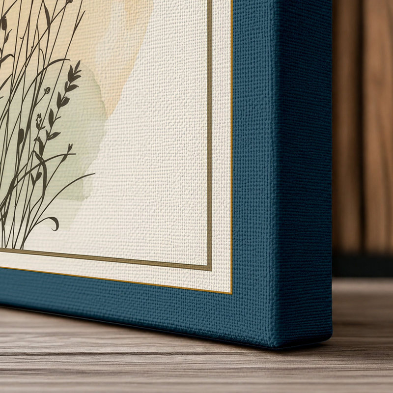 Ornamental Grass Study Botanical - Wrapped Canvas, 30x20 - 76.2 x 50.8 cm, Teal Border
