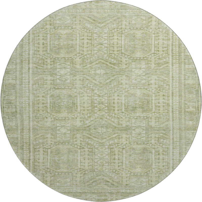 Premium Machine Washable Ashlynn Border Rug, Round 8'