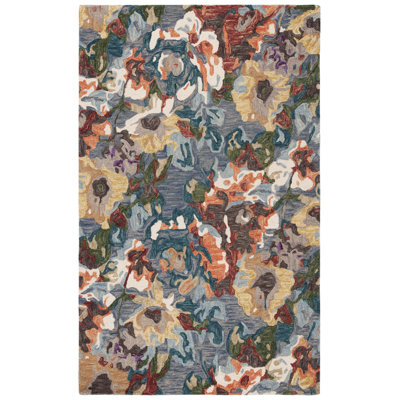 Akhira Floral Hand Tufted Wool/Cotton Area Rug in Light Blue/Rust