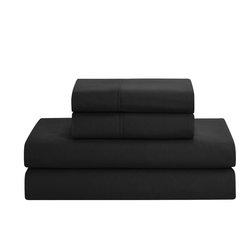 8 Piece Bed In A Bag Pintuck Comforter Set with Bed Sheets, King, Black