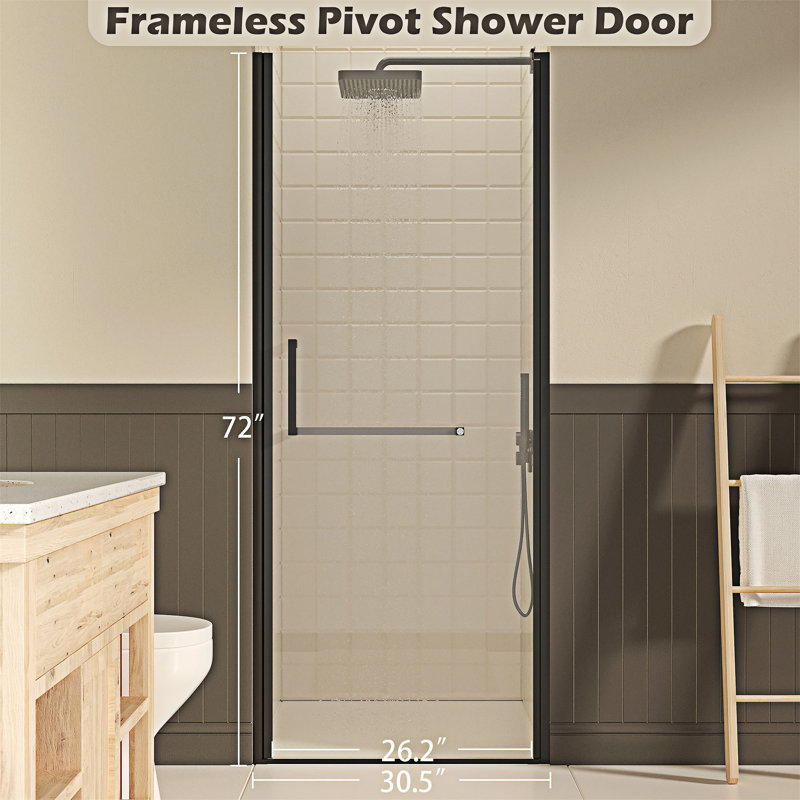 Porte de douche pivotante sans cadre avec porte pivotante