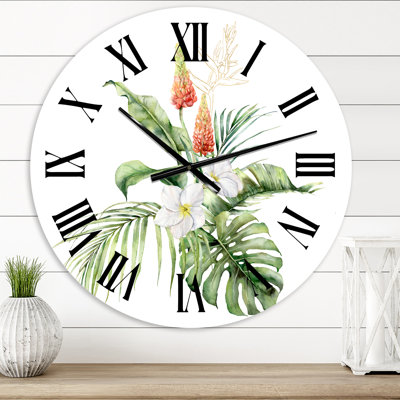 Horloge murale traditionnelle Bouquet tropical avec feuilles de palmier Lumerine