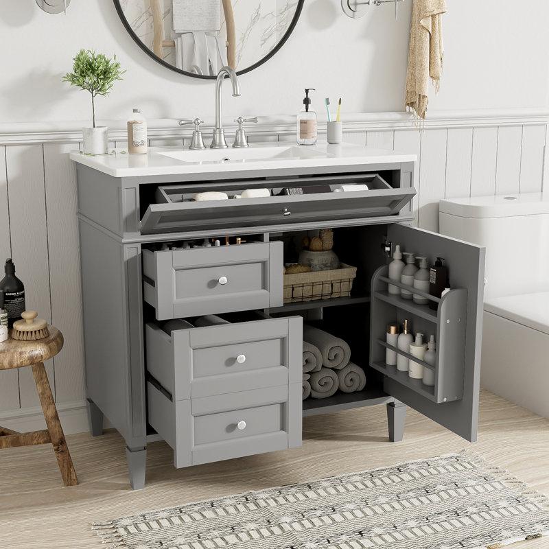 Meuble-lavabo 36 po avec lavabo supérieur, Gris