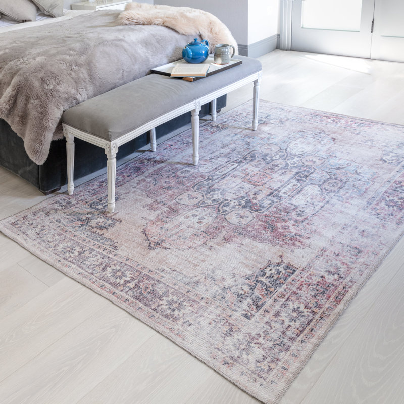 Mason Machine Woven Cotton Beige/Pink Indoor Rug, Rectangle 120 x 170cm