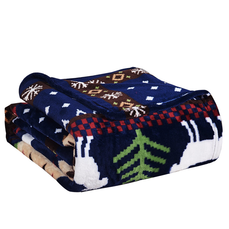 Throw Blanket, Blue Christmas Deer, Twin