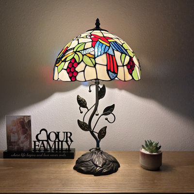 Meryem Tiffany Table Lamp Stained Glass Parrots Iron Metal Leaves Included LED Bulb 22"H*12"W*12"D