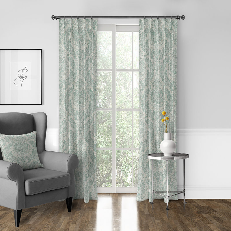 Bordeau Linen Damask Room Darkening Pinch Pleat Pocket Single Curtain Panel, 20" W x 108" L, Mist