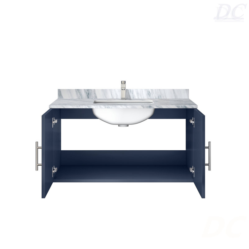 Meuble-lavabo de salle de bain 36 po X P 22 po D, dessus en marbre de Carrare et ensemble de robinet, Marine, L 36 po