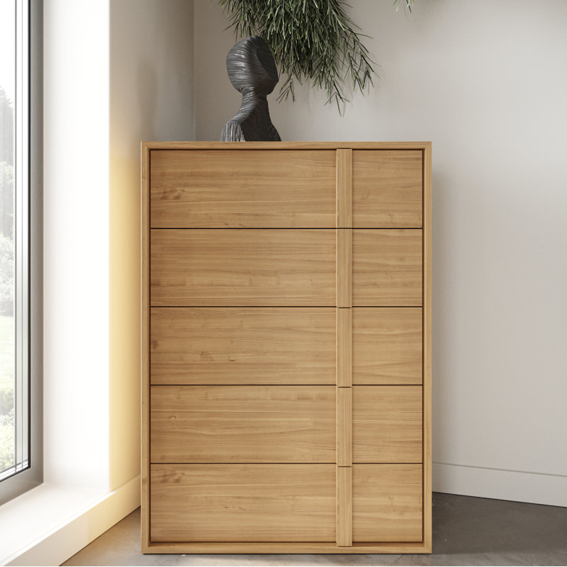 Alvarez 36" W Solid Wood 5-Drawer Dresser, Oak
