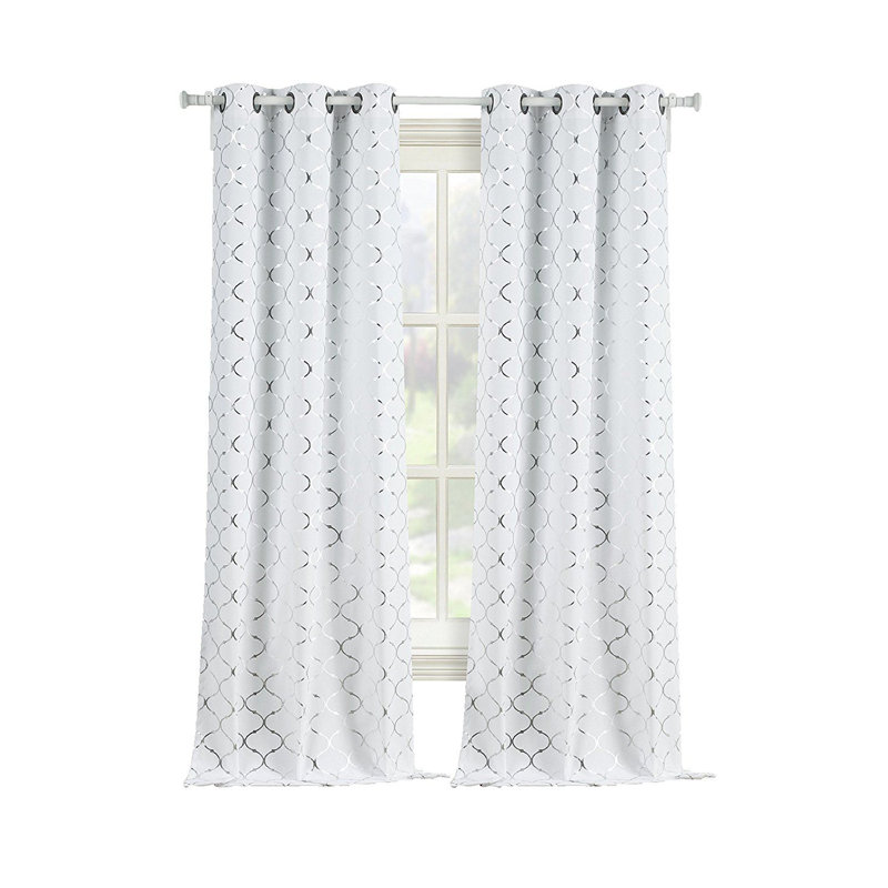 Vola 2pck Cotton Blend Shabby Quatrefoil Luxurious Grommet Curtain Panels, 38" W x 108" L, Silver
