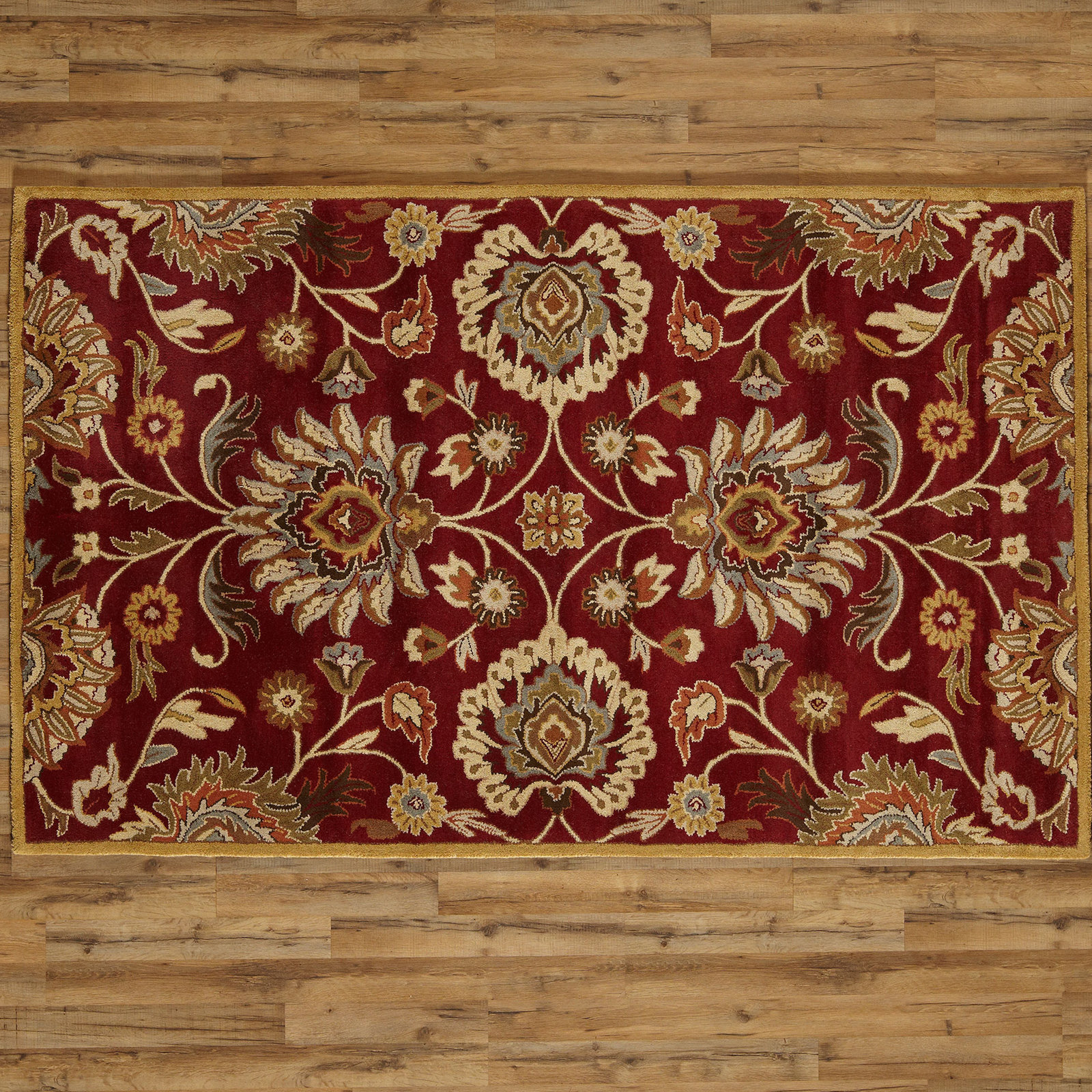 Arden Burgundy Hand-Tufted Wool Floral Rug, Rectangle 2' x 3'