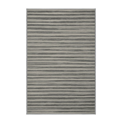 Washable Fog Gray White Striped Area Rug