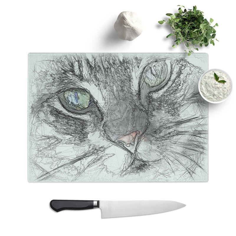 Portrait of a Cat Vol.2 Sketch Chopping Board, 0.4cm H x 28.5cm W x 39cm L