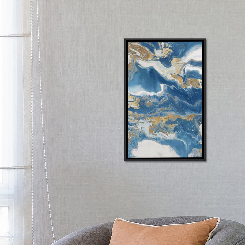 Impression d’art graphique, "Fluid Memories I" par Eva watts, H 26 po x l 18 po x P 1,5 po, Toile avec cadre noir