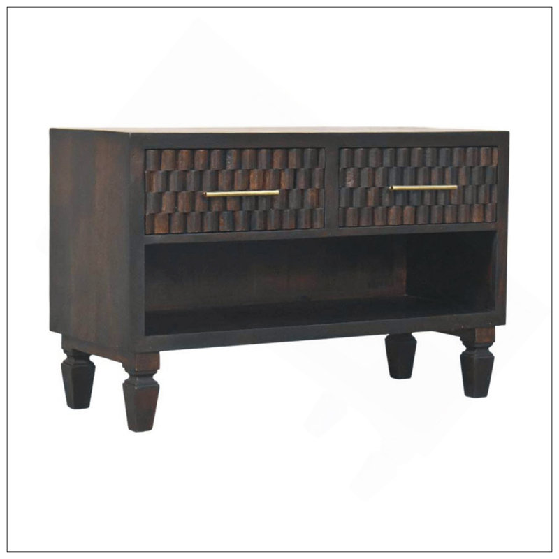 Solid Wood Arno Shoe Storage Unit,Black,2-Drawers,1-Shelf, Brown