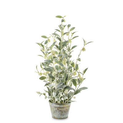 Faux Evergreen Plant in Stone Pot