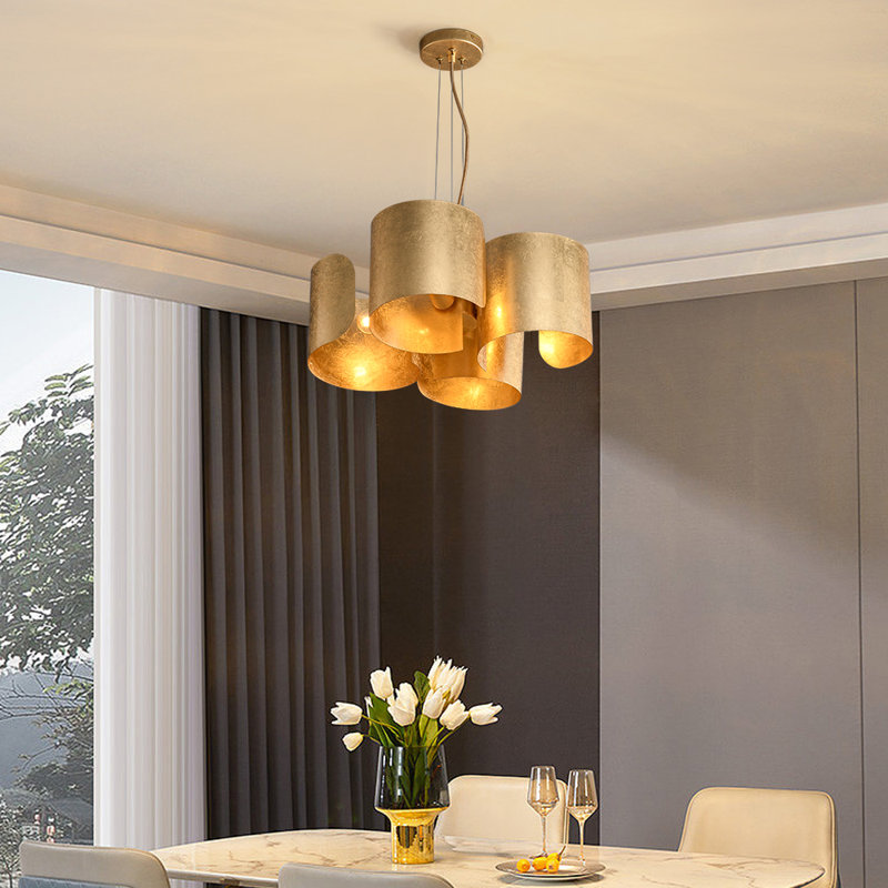 Luminaire suspendu cylindrique à 4 lumières Glam Gold Chandelier