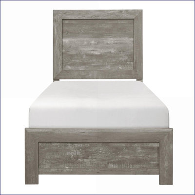 Structure de lit simple en faux bois rustique gris - livré dans une boîte, mobilier de chambre à assembler facilement