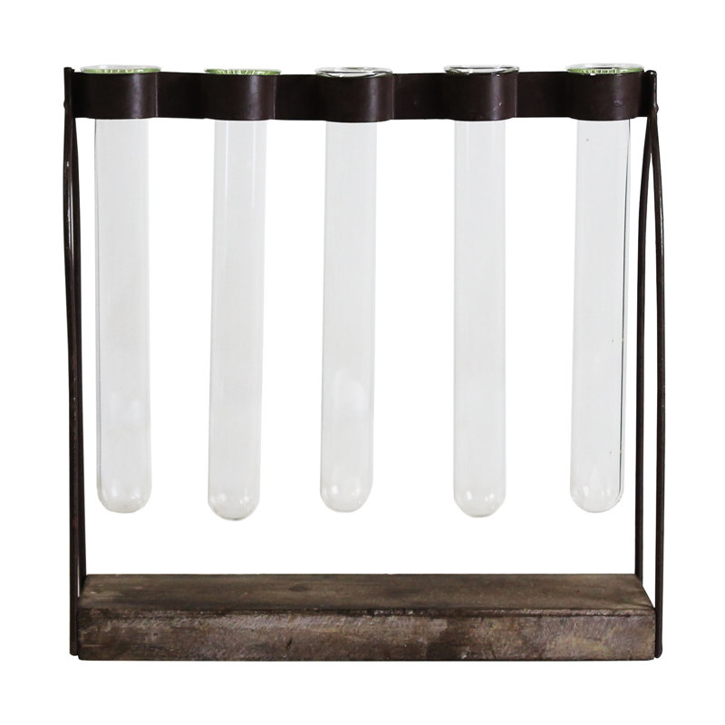 Weathered Wood and Metal Test Tube Vase Arrangement