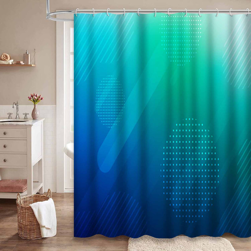 Dark Green Layout Flat Abstract Blue Shower Curtain with 12 Hooks, 72" L x 78" W