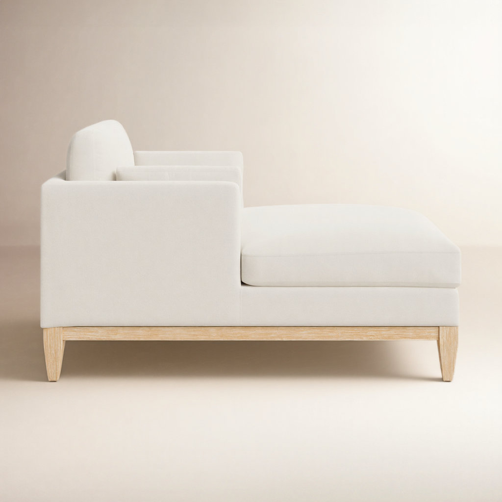 Pera Upholstered Chaise Lounge, French Beige Velvet