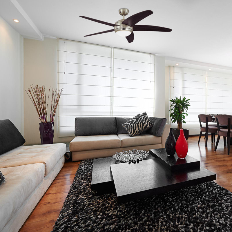 Trinity 132cm Ceiling Fan with Light Kit, Dark brown/Silver
