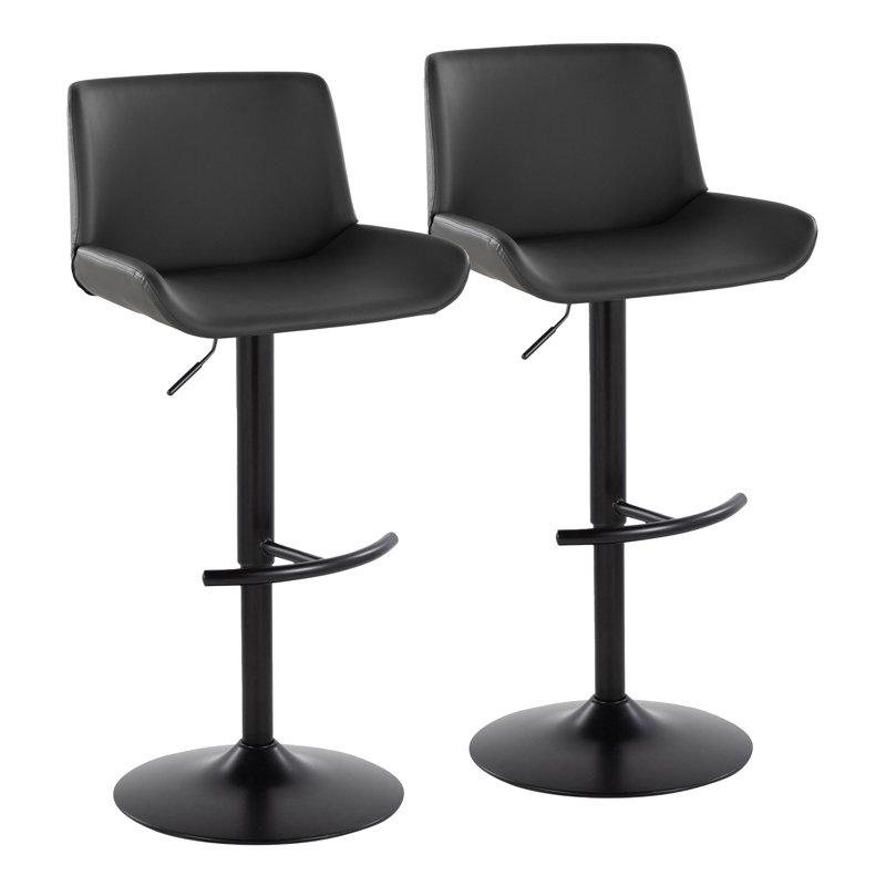 Rondell Upholstered Adjustable Barstool With Rounded T Footrest - Set Of 2, Black, Gray