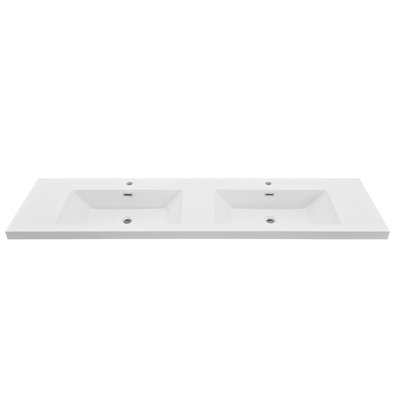 72 Inch Solid Surface Resin Vanity Top With Integrated Sink – Rectangular Double Bathroom Countertop,  Glossy White,