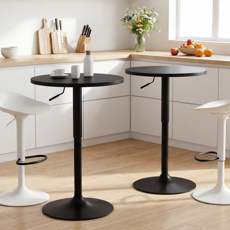 23.6'' Wide Round Adjustable Height Bar Table Bistro Table with Pedestal Base for Kitchen Island, Home Bar