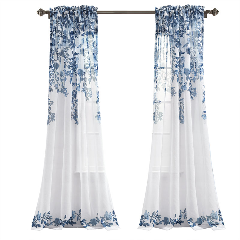 Tanisha Navy Sheer Floral Vine Polyester Window Panels