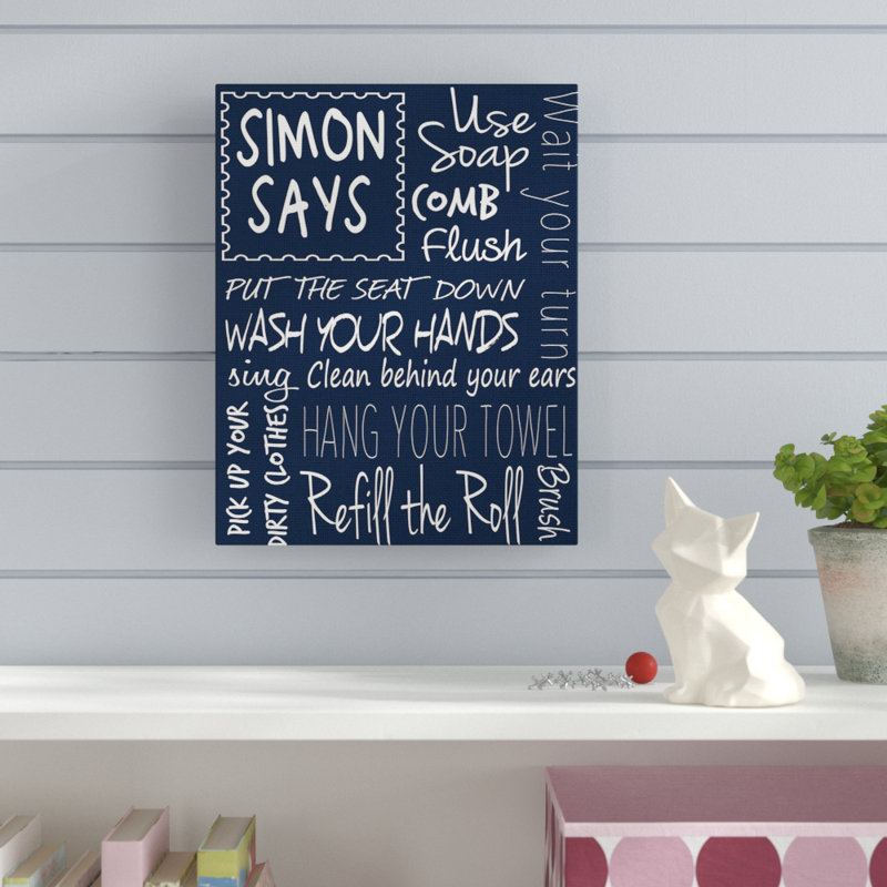 «Simon Says Bathroom Rules», art textuel, Toile tendue, H 30 po x l 24 po x P 1,5 po