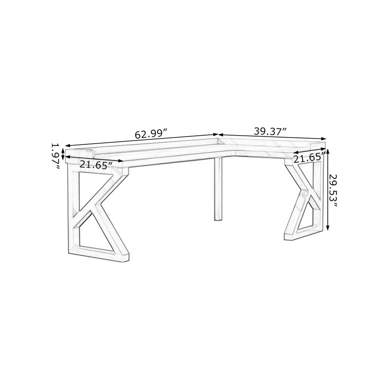 Walnut L-Shaped Solid Wood  desk, Right Hand Return, 29.53" H x 62.99" W x 39.37" D