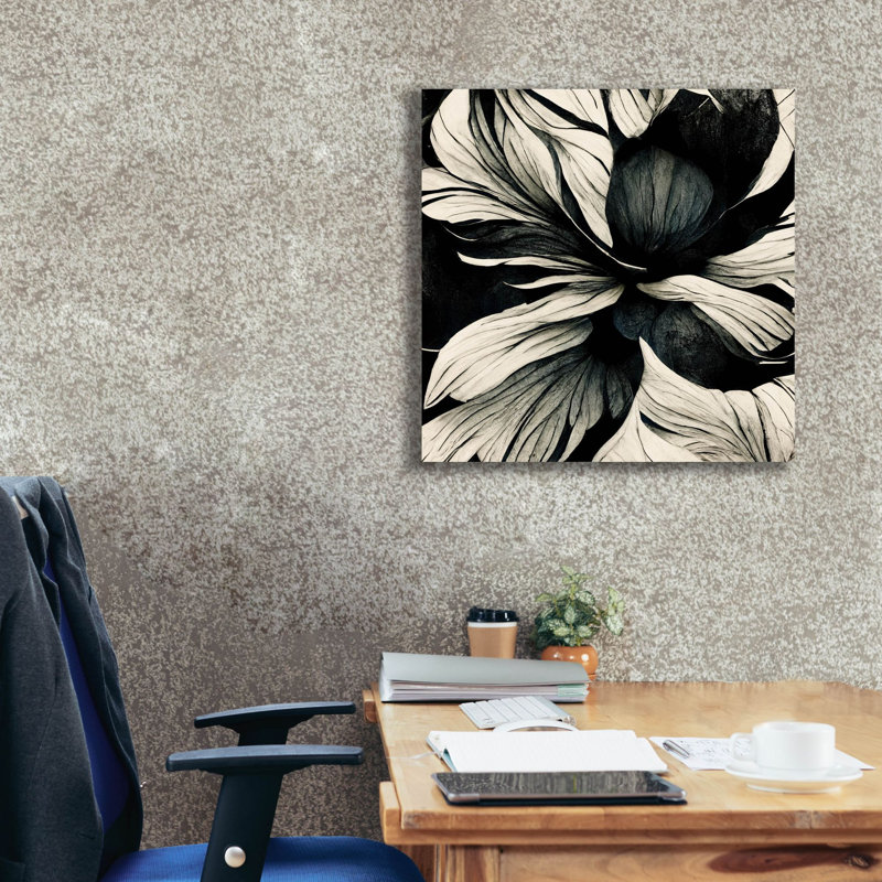 "Winston Porter" Flowers Black White 34 "par Ray Heere, art mural sur toile, H 26 po x l 26 po x P 1,5 po