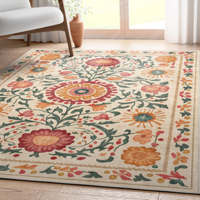 Apollo Suzani Vintage Floral Beige Flat-Weave Area Rug