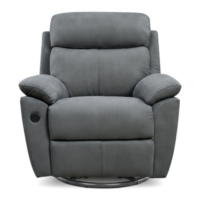 Gray Linen Swivel Glider Recliner Chair, 360° Rotating Rocking Manual Reclining Single Lounge Sofa For Living Room