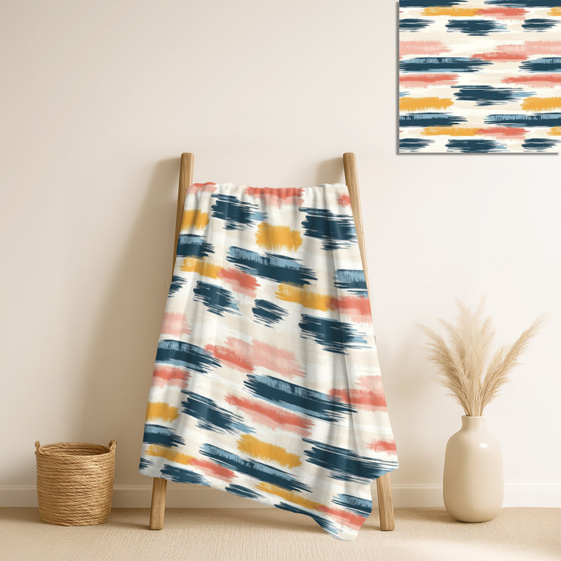 Horizon Ikat II - couverture douce bleue contemporaine, jeté en peluche moderne