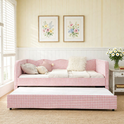 Divan-lit double convertible 3 en 1 avec couchette coulissante et poches de rangement latérales Gingham