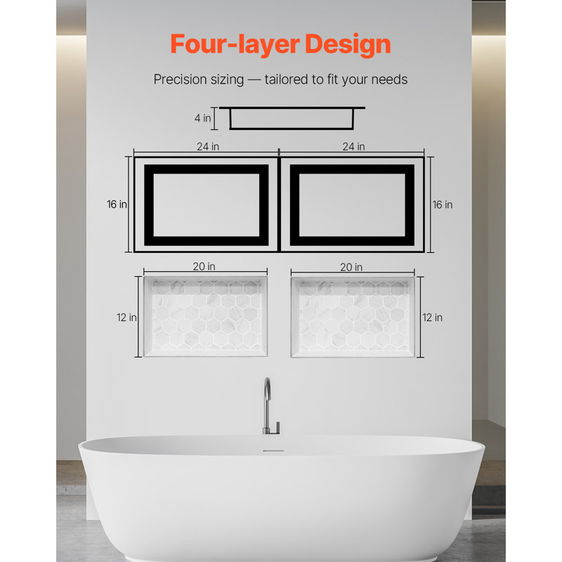Tablette de douche encastrée pour salle de bain, H 24 po x l 32 po x P 4 po