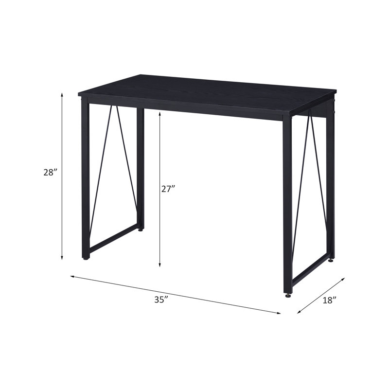 Bureau d'écriture rectangulaire avec base en métal, H 28 po x l 35 po x P 18 po, Black