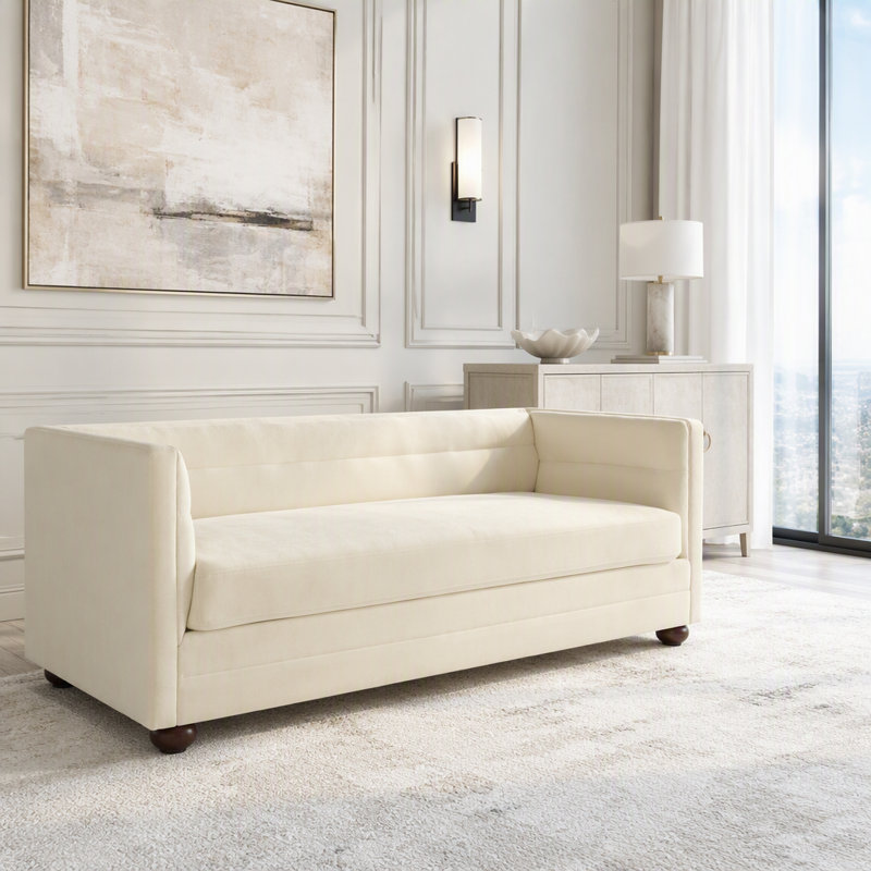 Canapé 3 places moderne avec revêtement en chenille et dos de chameau, Chenille beige