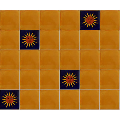 Carreau mexicain TalaMex Sun Talavera 9 pièces 4,2 po x 4,2 po
