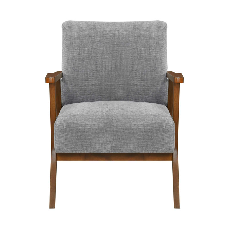 Structure contemporaine en bois d'hévéa et tissu d'ameublement de Chenille, Gris