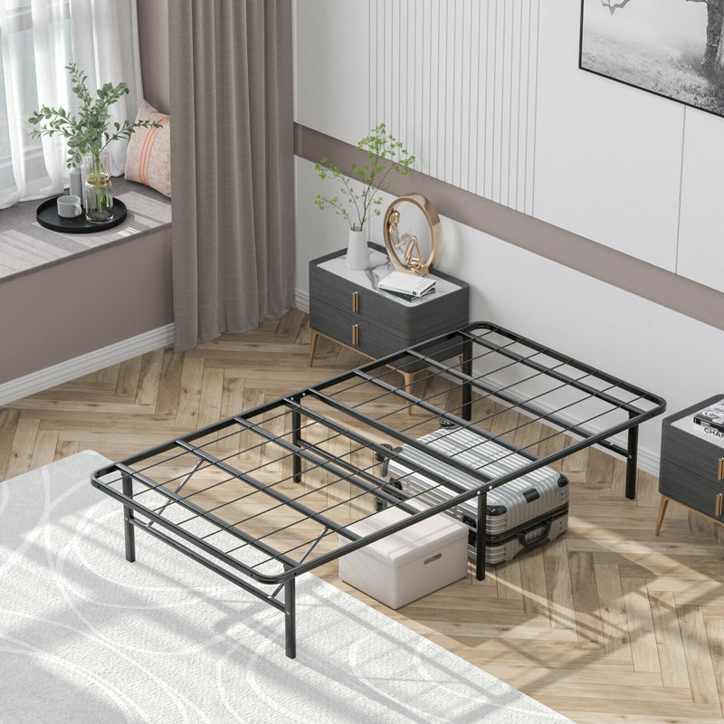 Alwyn Home 14'''' Twin Size Metal Platform Bed Foldable Mattress Foundation Tool-free Assembly, Twin