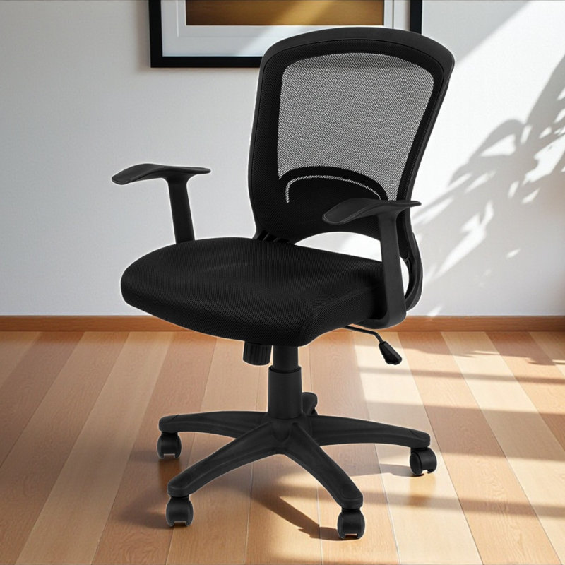Brass Adjustable Height Polyester Office Chair, Black 39.10'' H X 23.52'' W X 23.52'' D