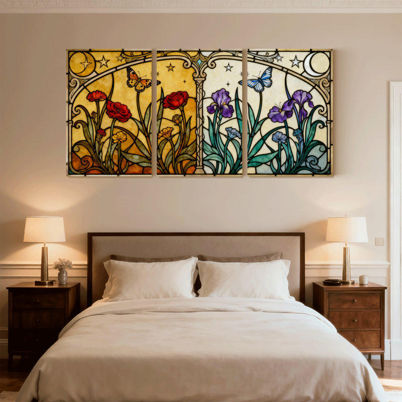 Ensemble de 3 reproductions d'art mural sur toile en vitrail, H 18 po x l 36 po
